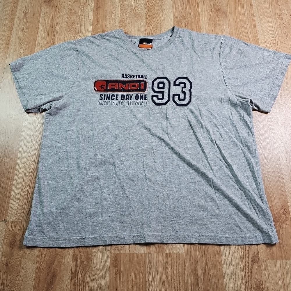 AND1 Basketball T-Shirt‎ Mens 2XL Gray 93 Graphic Since Day One Short Sleeve Tee